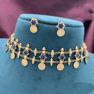 Elegant blue flower coin choker