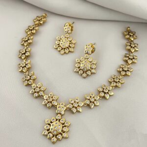 Matte gold finishing cz stone neckset