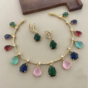 Elegant multicolour stone neckset
