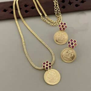 Microplated red stone coin neckset
