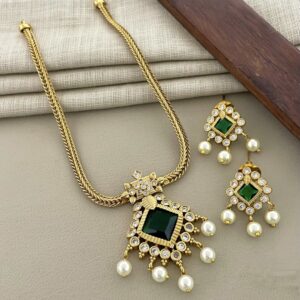 Simple green&red stone design neckset