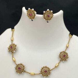 Matte gold thilagam pearl neckset