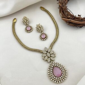 Elegant diamond stone pink neckset