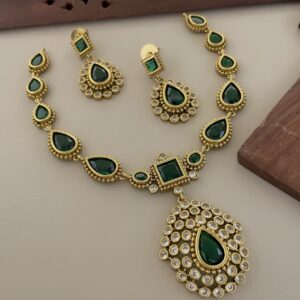 Premium Jothika inspired green stone neckset