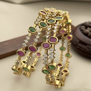 Premium quality red& green stone bangles (4 pcs)