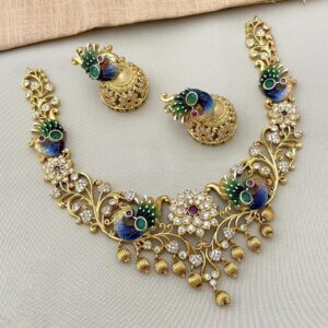 Elegant peacock enamel work party wear neckset
