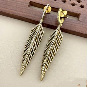 Antique gold diamond cut leaf earrings